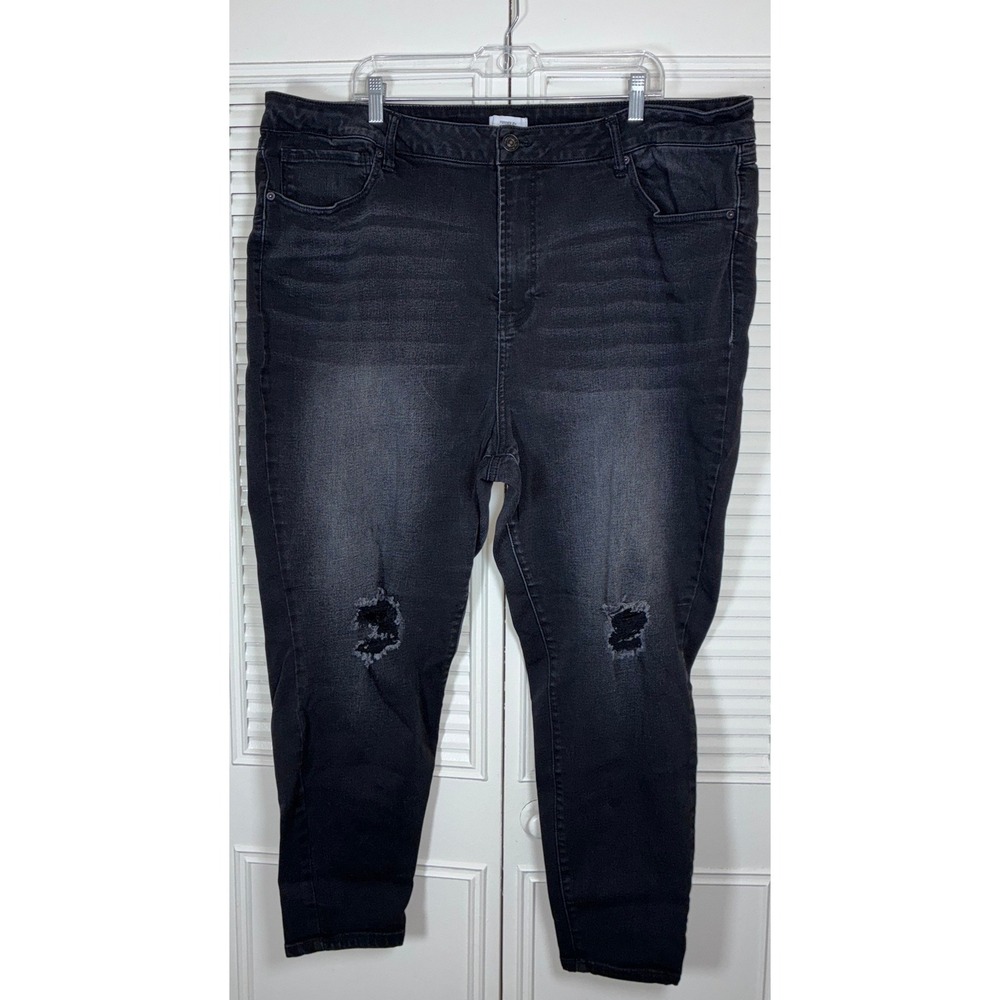 Forever 21+ Size 22 Black Distressed Skinny Jeans Faded Denim Edgy Grunge FLAWS